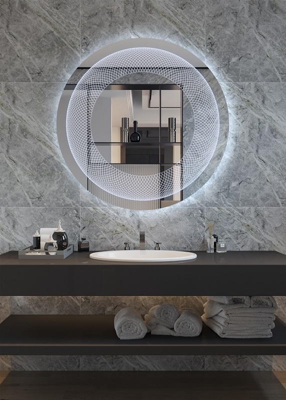 Έπιπλα Τρύφων - Χειροποίητος Φωτιζόμενος (Ψυχρό φως) Καθρέφτης LED GlamMirrors Στρoγγυλός Φ90cm*4cm / GM02c-F-p90,Χειροποίητος Φωτιζόμενος (Ψυχρό φως) Καθρέφτης LED GlamMirrors Στρoγγυλός Φ90cm*4cm / GM02c-F-p90