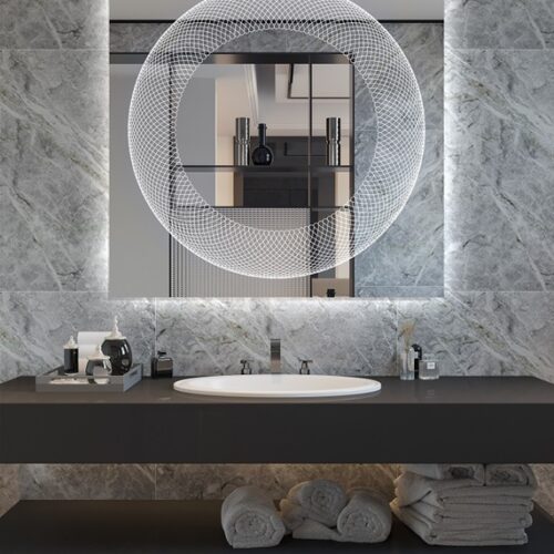 Έπιπλα Τρύφων - Χειροποίητος Φωτιζόμενος (Φυσικό φως) Καθρέφτης LED GlamMirrors  τετράγωνος 90cm*90cm*4cm  / GM02s-N-90*90