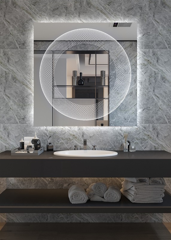 Έπιπλα Τρύφων - Χειροποίητος Φωτιζόμενος (Φυσικό φως) Καθρέφτης LED GlamMirrors  τετράγωνος 90cm*90cm*4cm  / GM02s-N-90*90