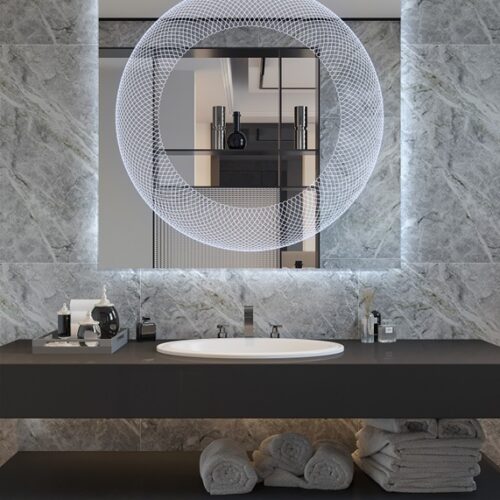 Έπιπλα Τρύφων - Χειροποίητος Φωτιζόμενος (Ψυχρό φως) Καθρέφτης LED GlamMirrors  τετράγωνος 90cm*90cm*4cm  / GM02s-F-90*90