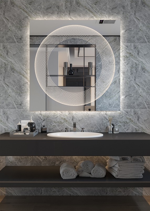 Έπιπλα Τρύφων - Χειροποίητος Φωτιζόμενος (Θερμό φως) Καθρέφτης LED GlamMirrors  τετράγωνος 90cm*90cm*4cm  / GM02s-W-90*90