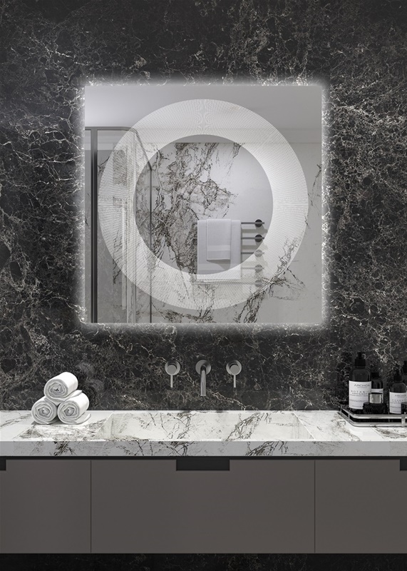 Έπιπλα Τρύφων - Χειροποίητος Φωτιζόμενος (Φυσικό φως) Καθρέφτης LED GlamMirrors  τετράγωνος 90cm*90cm*4cm  / GM04s-N-90*90