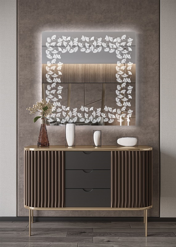 Έπιπλα Τρύφων - Χειροποίητος Φωτιζόμενος (Φυσικό φως) Καθρέφτης LED GlamMirrors  τετράγωνος 90cm*90cm*4cm  / GM06s-N-90*90