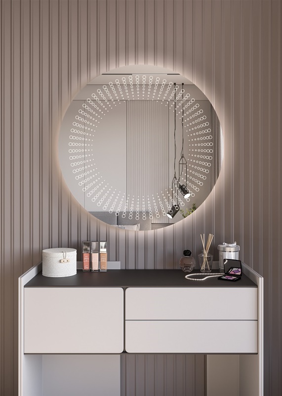 Έπιπλα Τρύφων - Χειροποίητος Φωτιζόμενος (Θερμό φως) Καθρέφτης LED GlamMirrors Στρoγγυλός Φ90cm*4cm / GM12c-W-p90