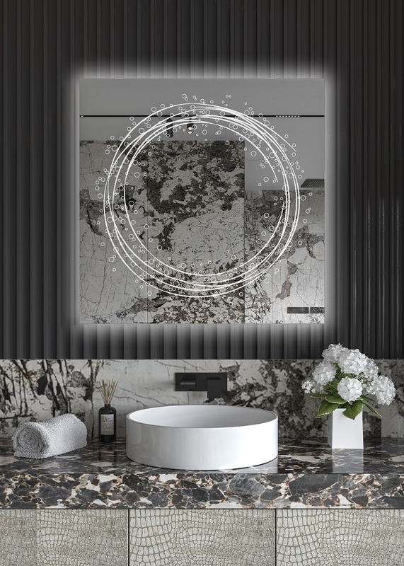 Έπιπλα Τρύφων - Χειροποίητος Φωτιζόμενος (Φυσικό φως) Καθρέφτης LED GlamMirrors  τετράγωνος 90cm*90cm*4cm  / GM14s-N-90*90