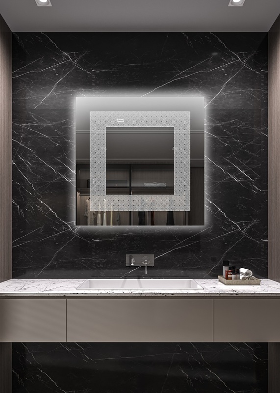 Έπιπλα Τρύφων - Χειροποίητος Φωτιζόμενος (Φυσικό φως) Καθρέφτης LED GlamMirrors  τετράγωνος 90cm*90cm*4cm  / GM10s-N-90*90