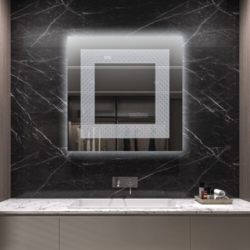 Έπιπλα Τρύφων - Χειροποίητος Φωτιζόμενος (Ψυχρό φως) Καθρέφτης LED GlamMirrors  τετράγωνος 90cm*90cm*4cm  / GM10s-F-90*90