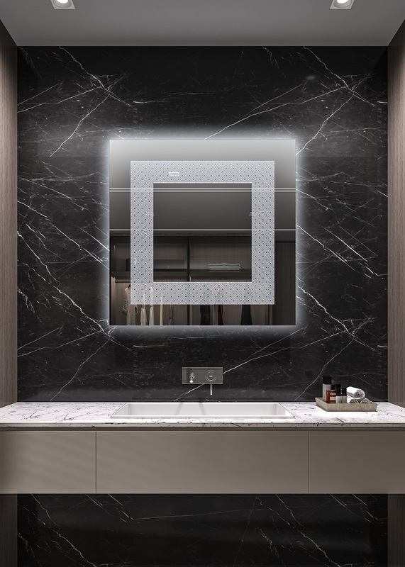 Έπιπλα Τρύφων - Χειροποίητος Φωτιζόμενος (Ψυχρό φως) Καθρέφτης LED GlamMirrors  τετράγωνος 90cm*90cm*4cm  / GM10s-F-90*90