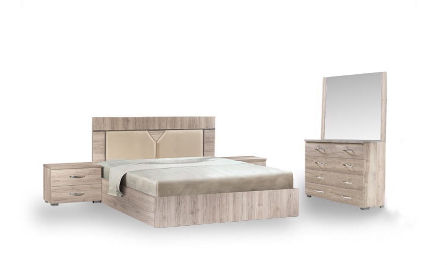 Έπιπλα Τρύφων - ΧΕΡΙ ΞΥΛΟ Σετ Κρεβατοκάμαρας 2 Δέρματα 5τμχ με κλασσική τουαλέτα για στρώμα 160Χ200cm - ΚΩΔ. 06-12b