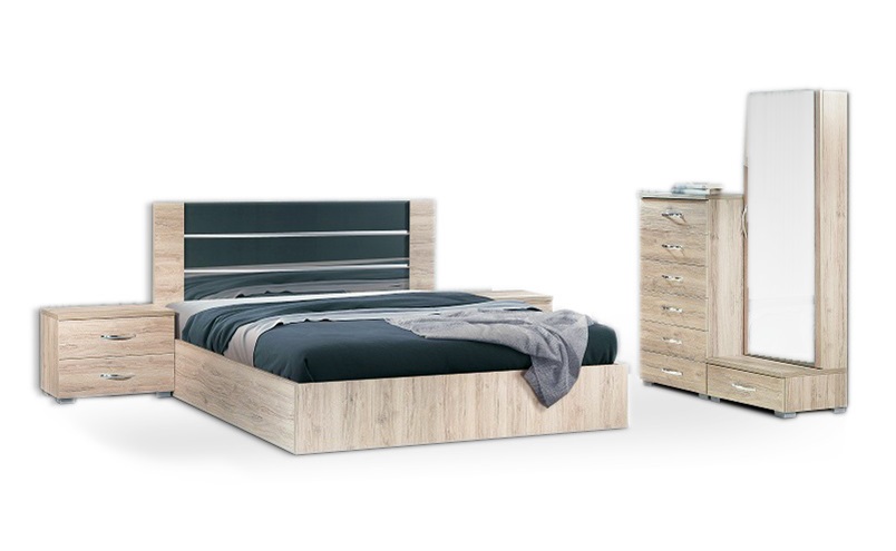 Έπιπλα Τρύφων - ΧΕΡΙ ΞΥΛΟ Σετ Κρεβατοκάμαρας Lack 5τμχ με ψηλή τουαλέτα για στρώμα 160Χ200- KΩΔ. 06-01Α